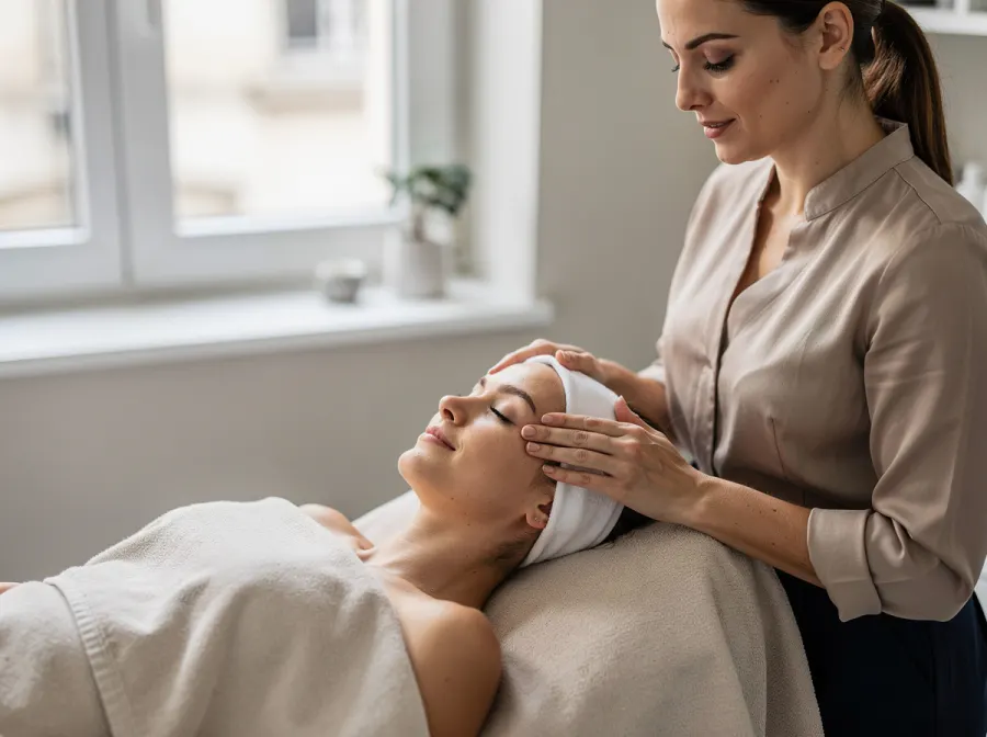 Esthéticienne réalisant un soin du visage