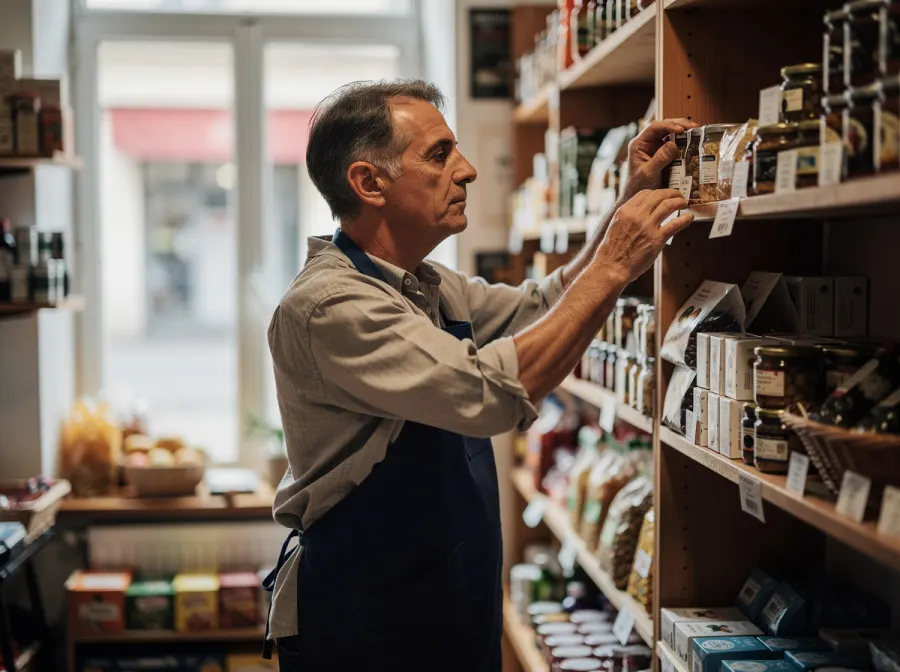 Commerçant disposant des produits en rayon