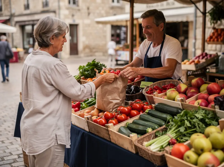 Vendeur de marché servant une cliente