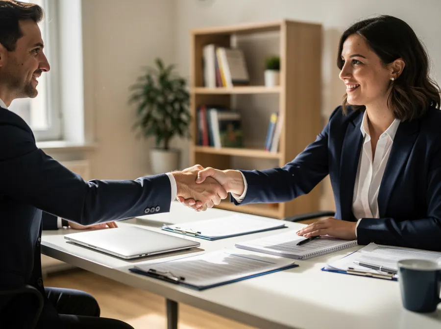 Poignée de main après la signature d'un contrat
