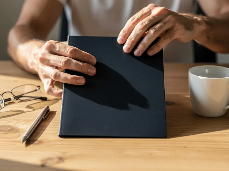 Dossier refermé sur un bureau
