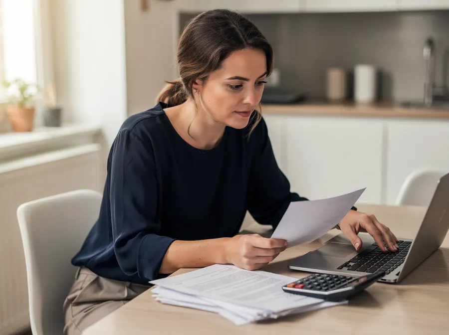 Entrepreneuse examinant ses papiers à la maison