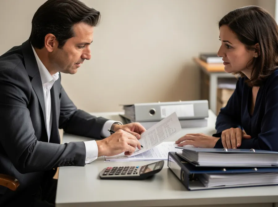 Expert-comptable examinant des documents avec un client