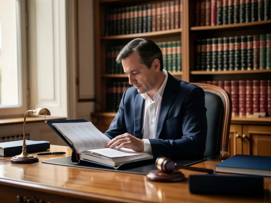 Avocat étudiant un dossier dans son cabinet