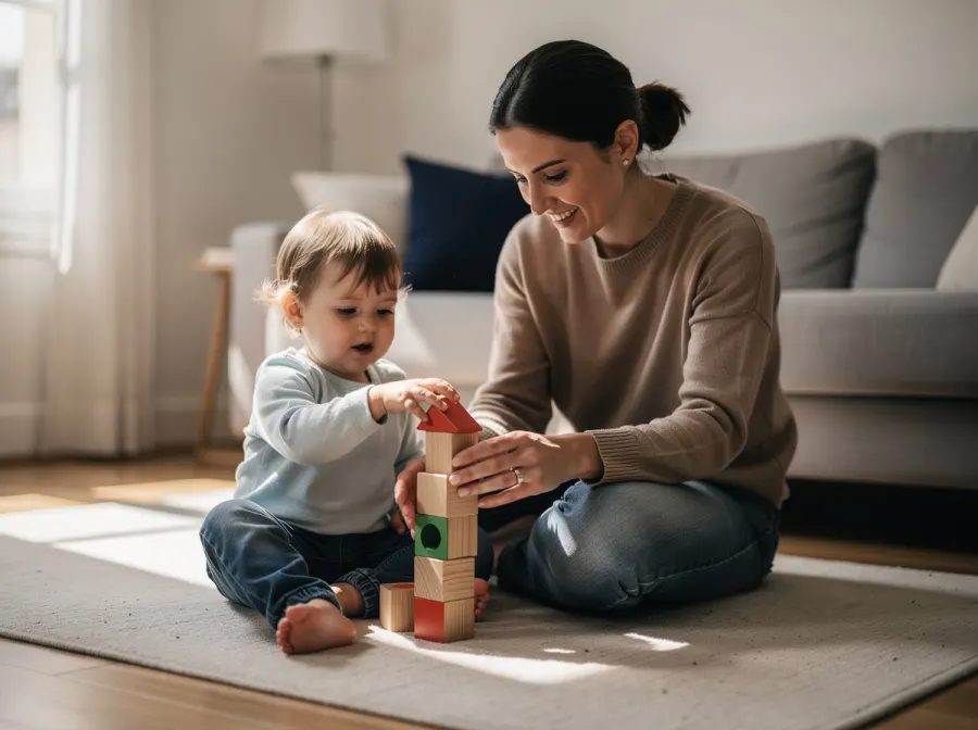 Assistante maternelle jouant avec un jeune enfant