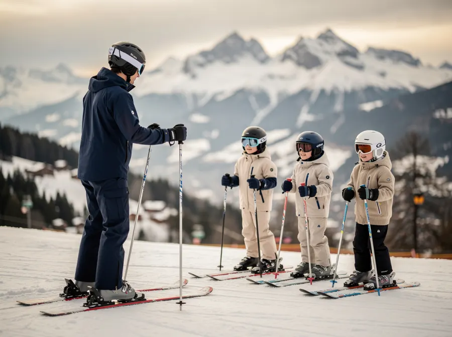 Moniteur de ski encadrant des enfants