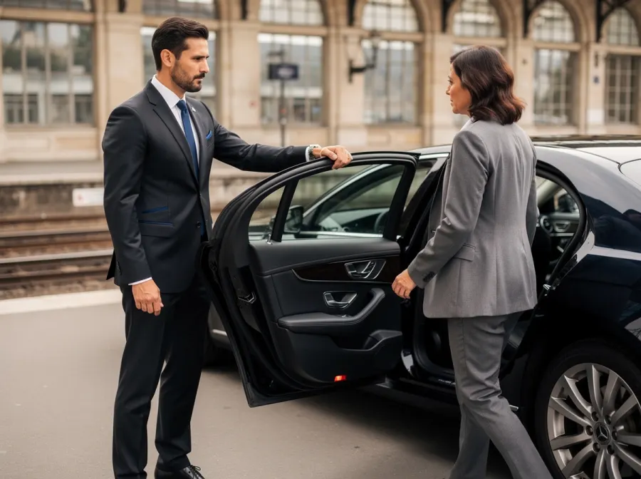 Chauffeur ouvrant la portière à un passager